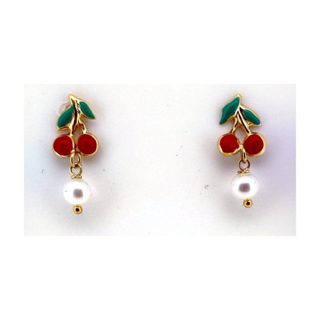 Pendientes pendientes cerezas de oro 18k